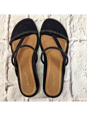 Vionic Women Sandals Sz 8 Black Leather Prism Strappy Comfort Gem Covered